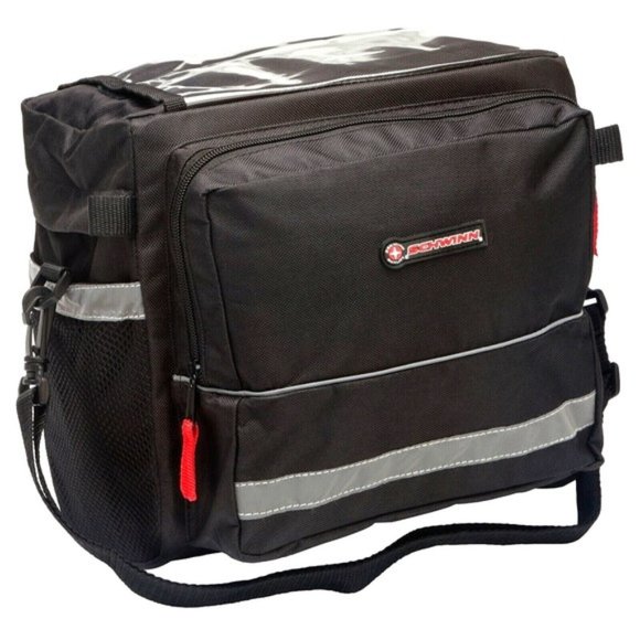 Schwinn Bike Handlebar Pannier Black Hard Plastic Lined Reflective New - Picture 1 of 7